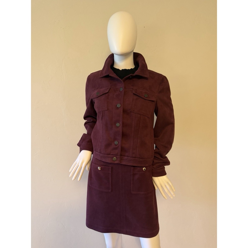 LOFT Purple/Burgundy Skirt Suit Set Women Jacket Size M Skirt Size 2‎